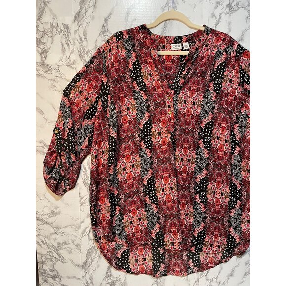Cato Women's Floral Print V-Neck Blouse 3/4 Sleeve Size 22/24 Multicolor - Picture 4 of 10